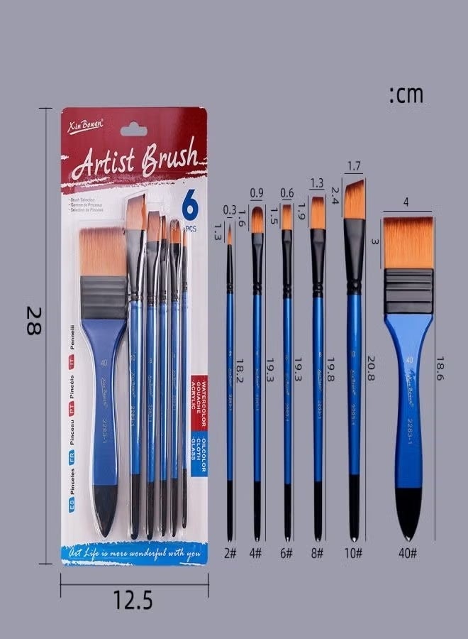 Xinbowen 6-Piece Nylon Hair Paint Brush Set - Ideal for Watercolor, Acrylic, and Oil Painting - Image 2